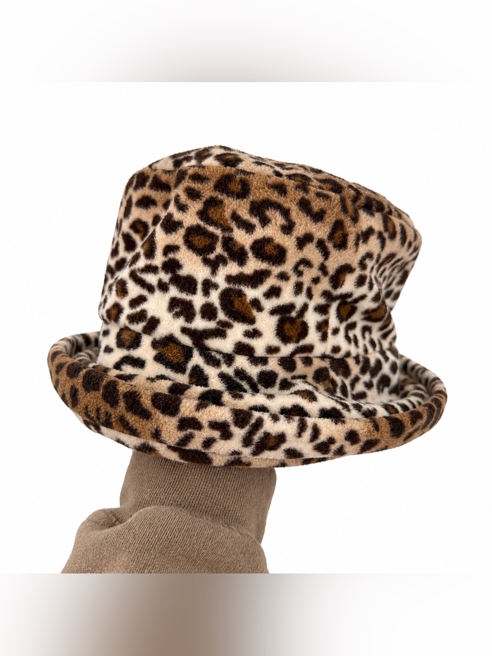 Leopard Print Bucket Hat One Size Brown Tan Animal Print Y2K Statement